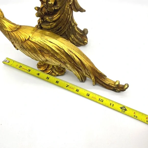 Vintage Syroco Gold Peacock Figurines Pair Hollywood Regency Bird Statues MCM - Picture 7 of 9